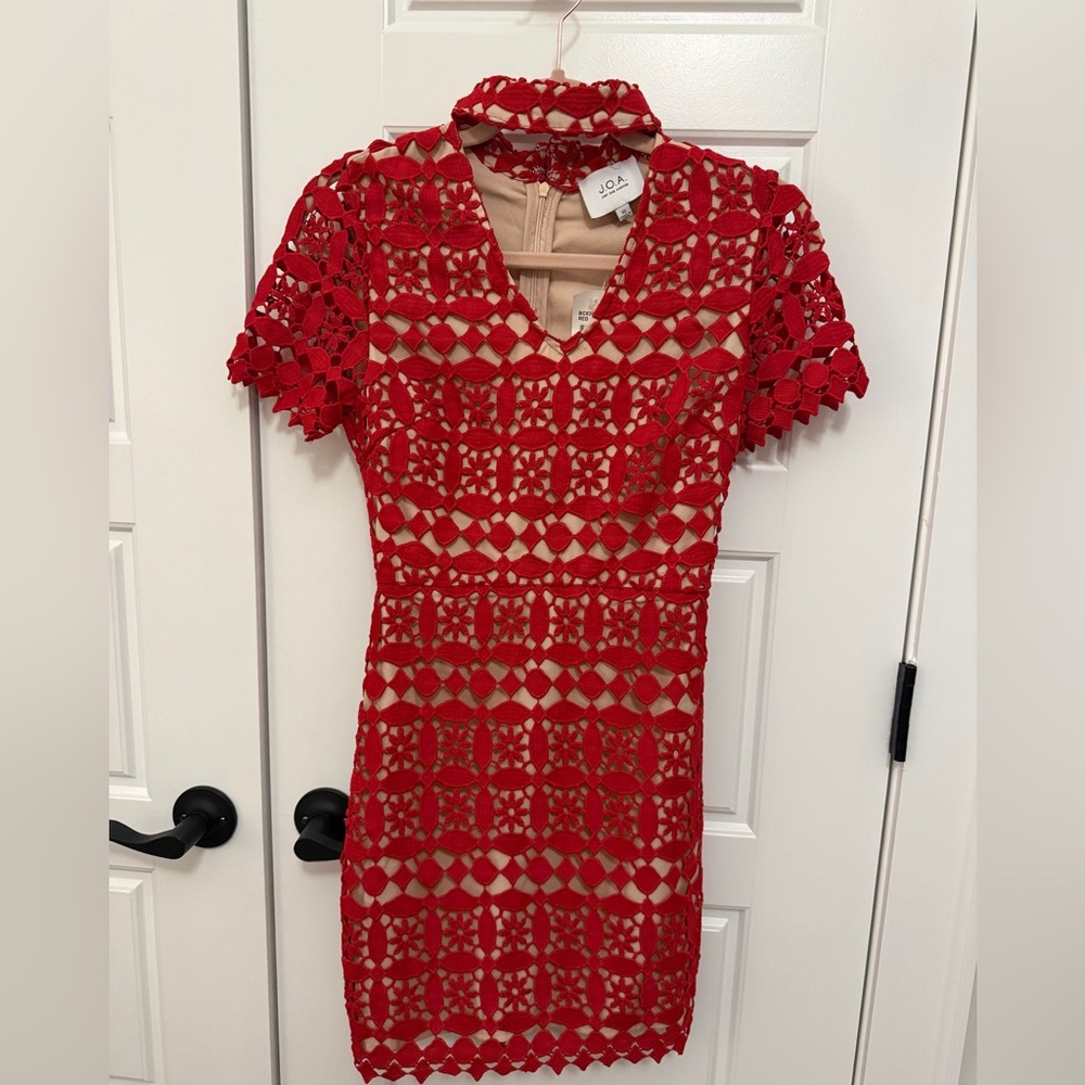 J.O.A. Red Crochet Lace Midi Dress